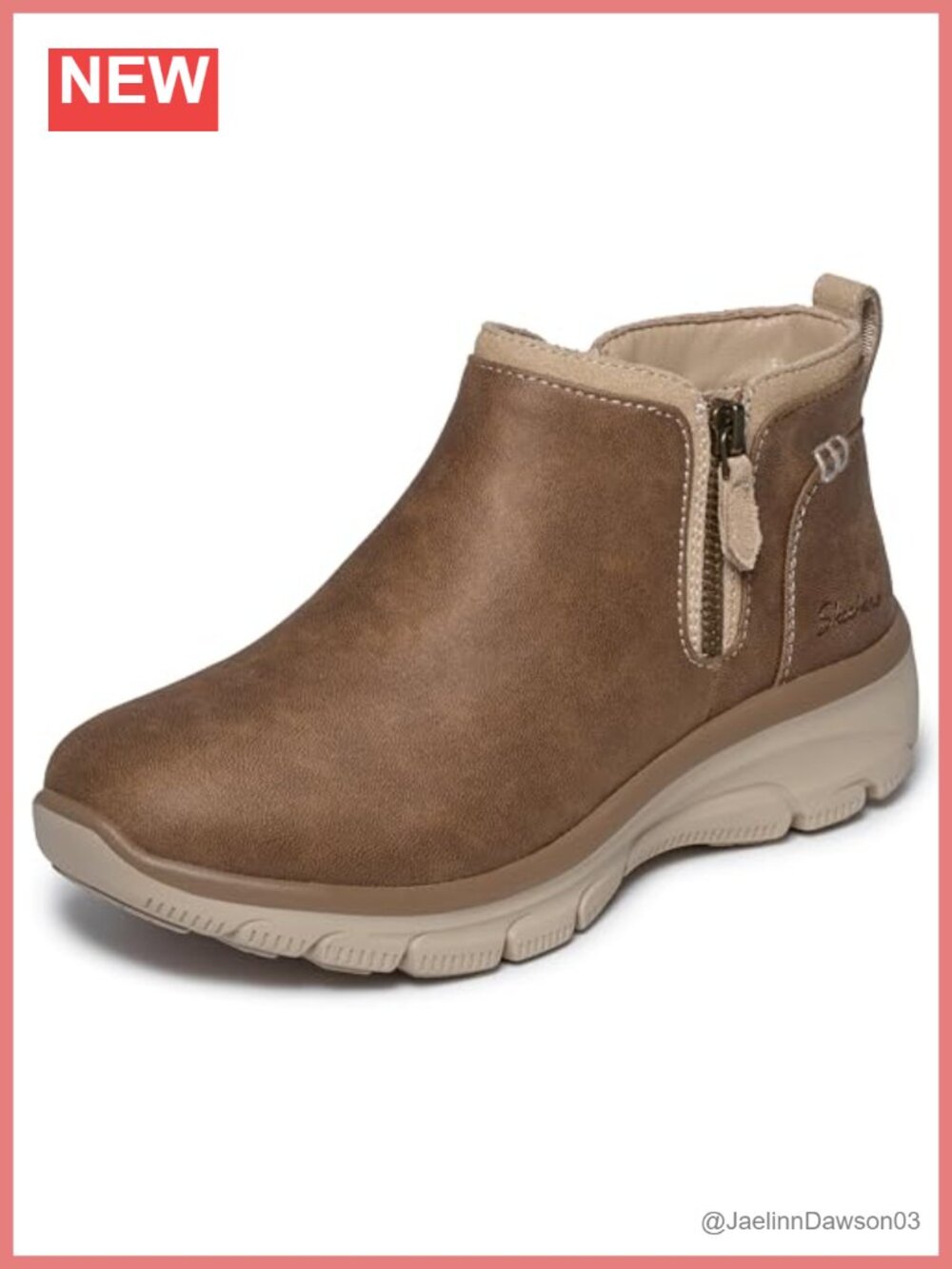 Skechers Womens Ankle Boots Water Resistant Faux Leather Side Zip Bootie